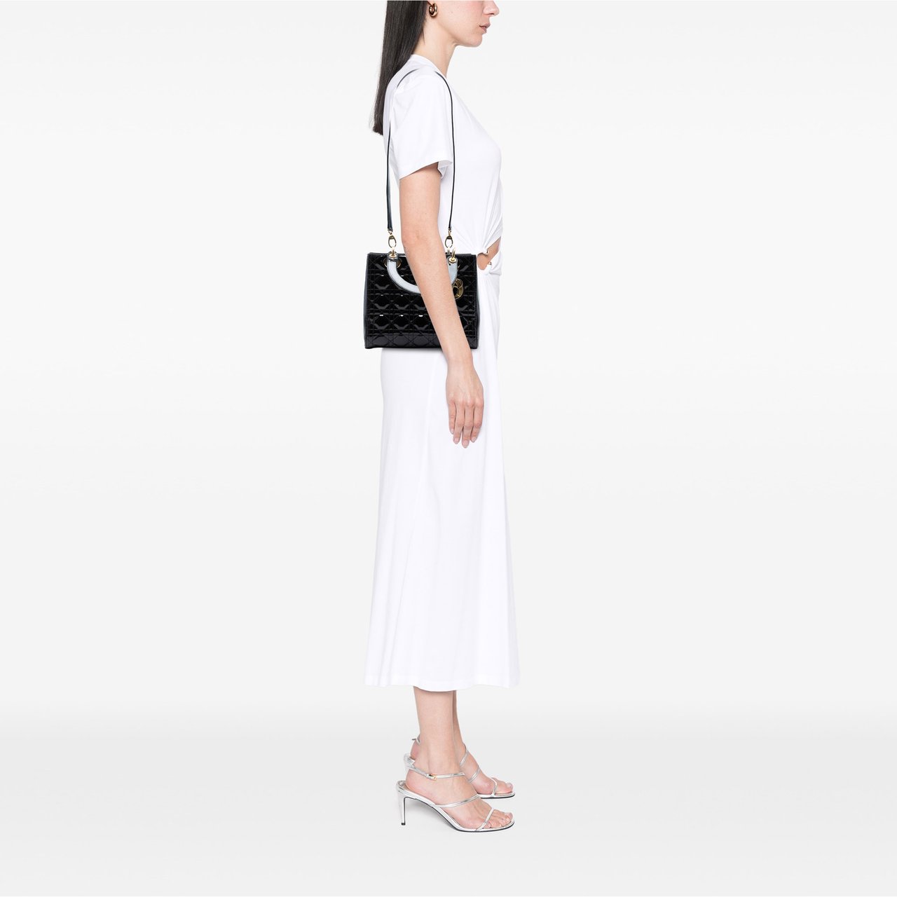 Dior Medium Patent Cannage Lady Dior Zwart