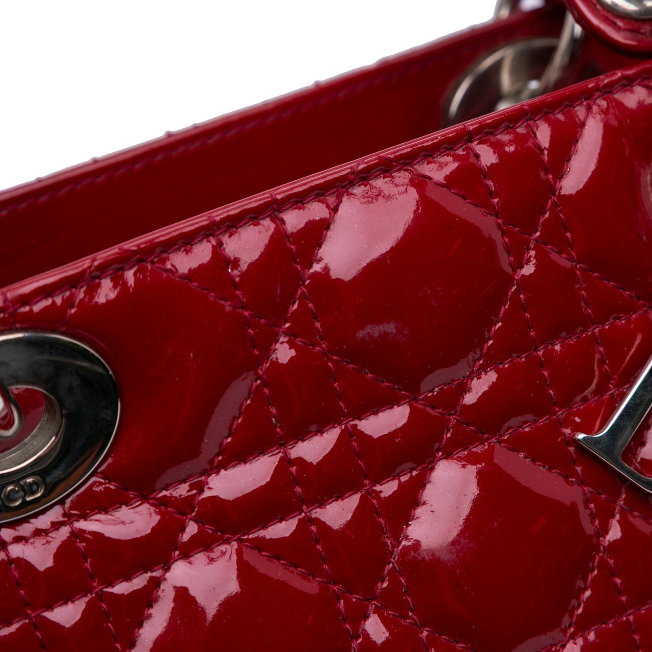 Dior Medium Patent Cannage Lady Dior Rood