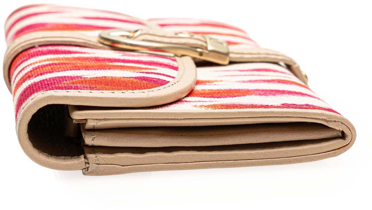 Dior Printed Canvas Buckle Strap Flap Wallet Roze