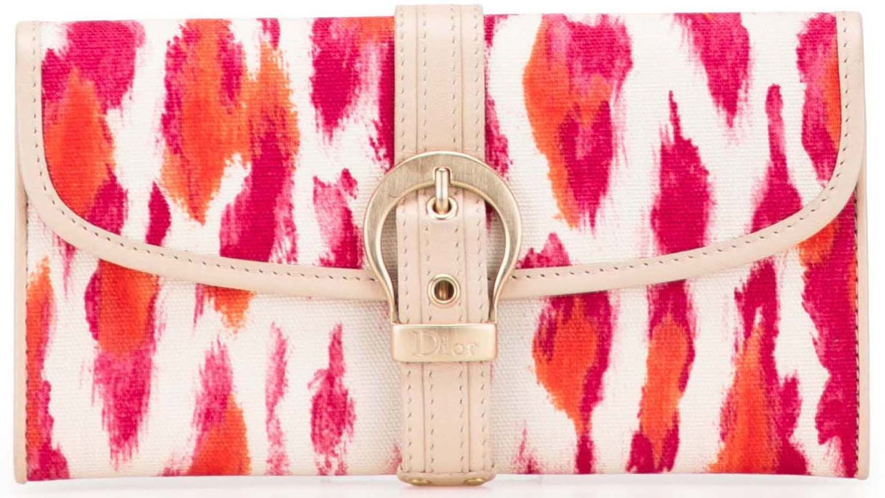 Dior Printed Canvas Buckle Strap Flap Wallet Roze