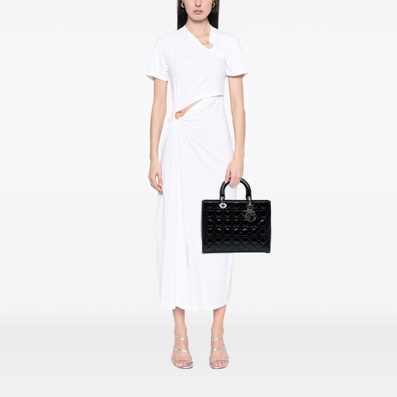 Dior Large Patent Cannage Lady Dior Zwart