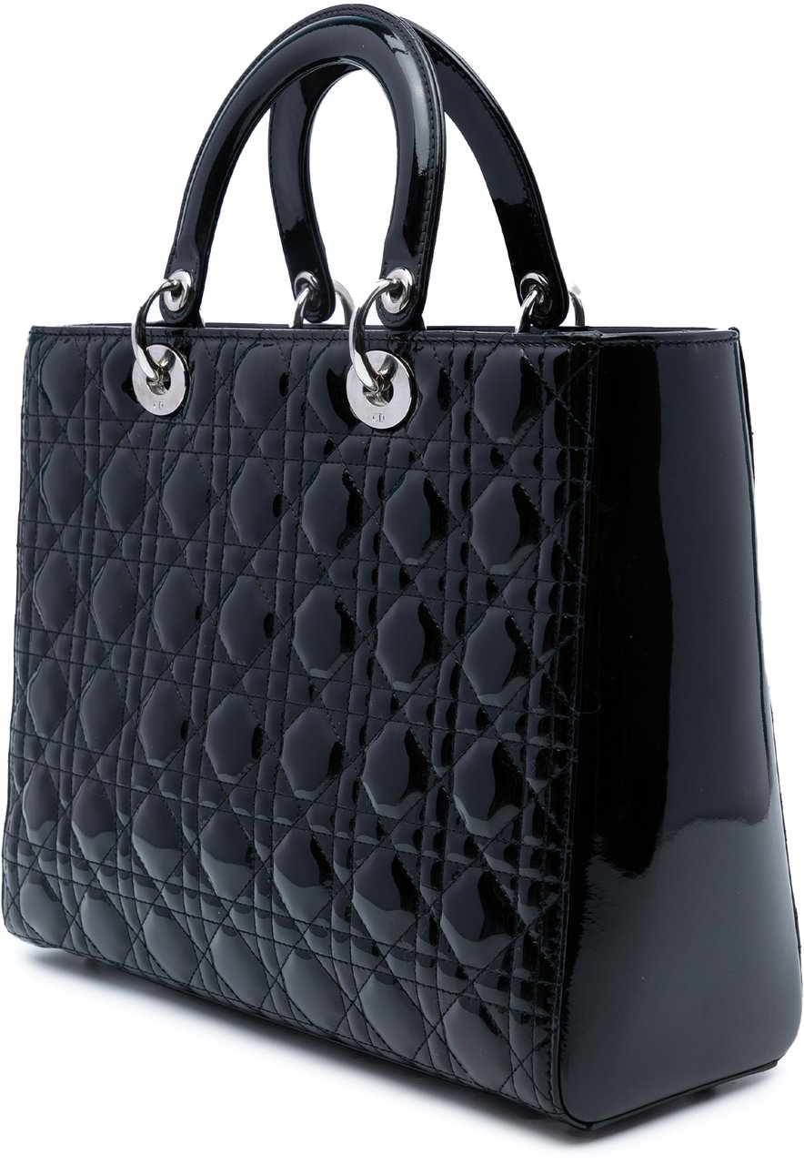 Dior Large Patent Cannage Lady Dior Zwart