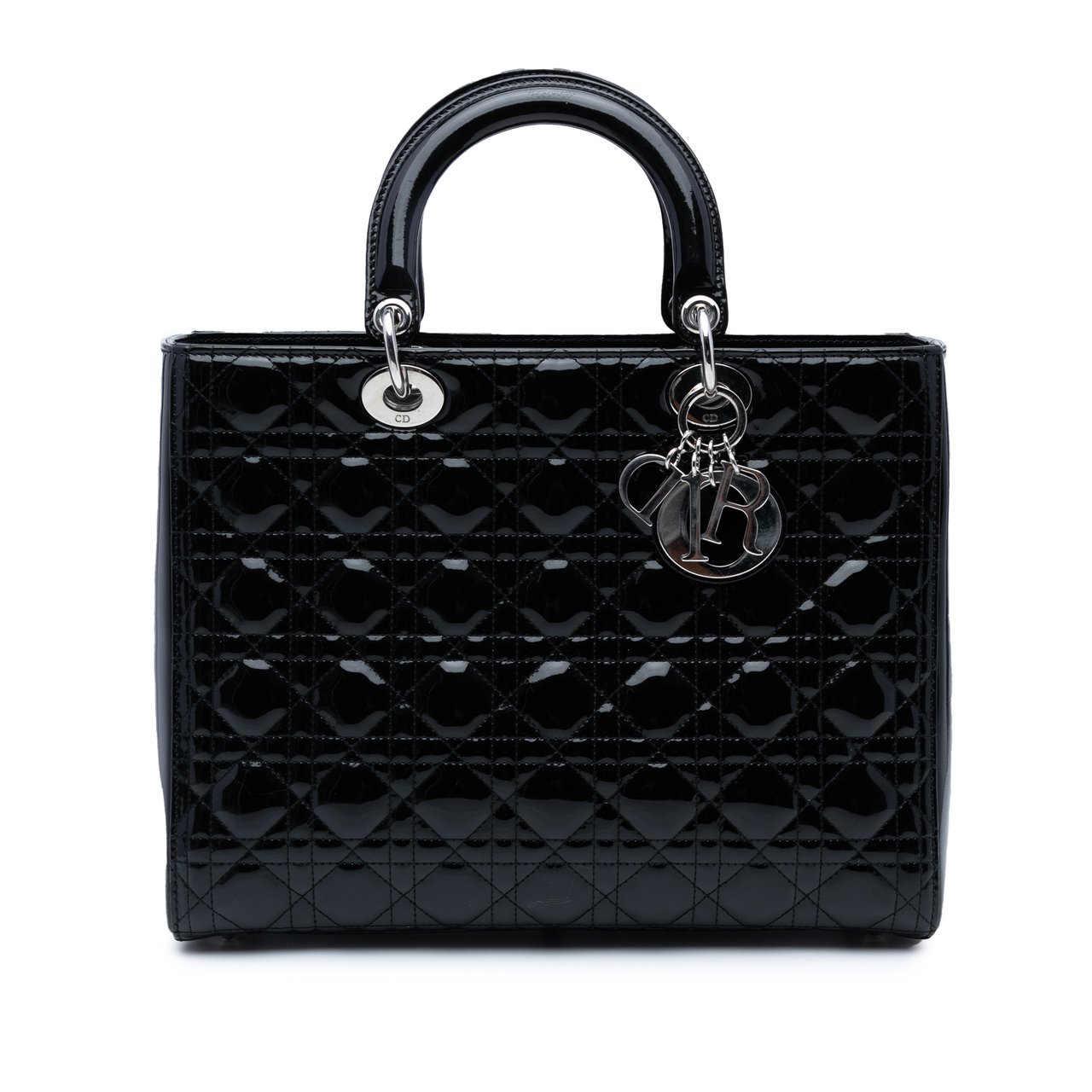 Dior Large Patent Cannage Lady Dior Zwart