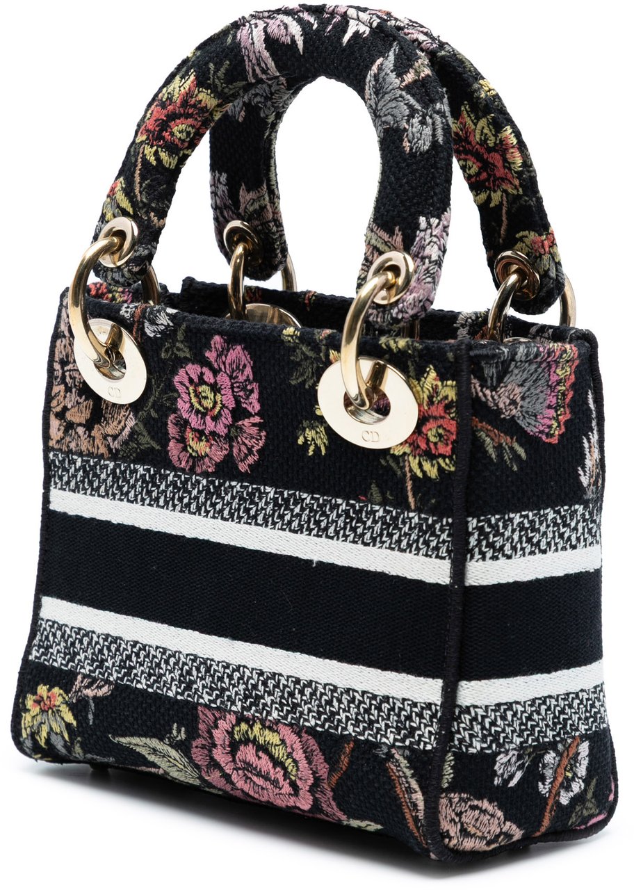Dior Mini Embroidered Canvas Mille Fleurs Lady D Lite Zwart