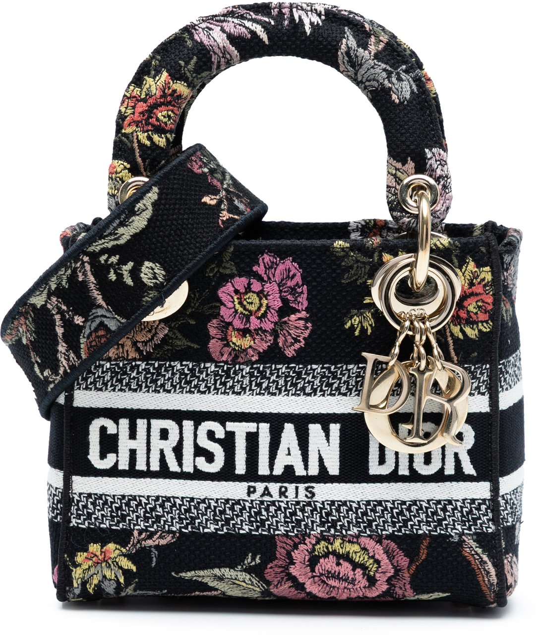 Dior Mini Embroidered Canvas Mille Fleurs Lady D Lite Zwart
