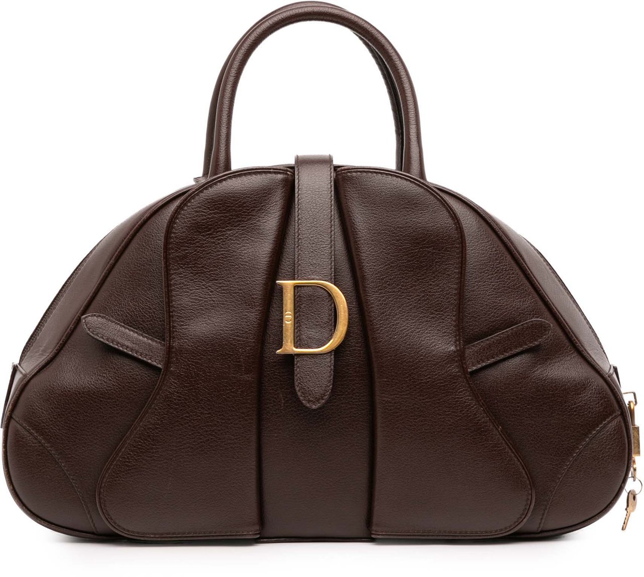 Dior Calfskin Double Saddle Bowler Bag Bruin