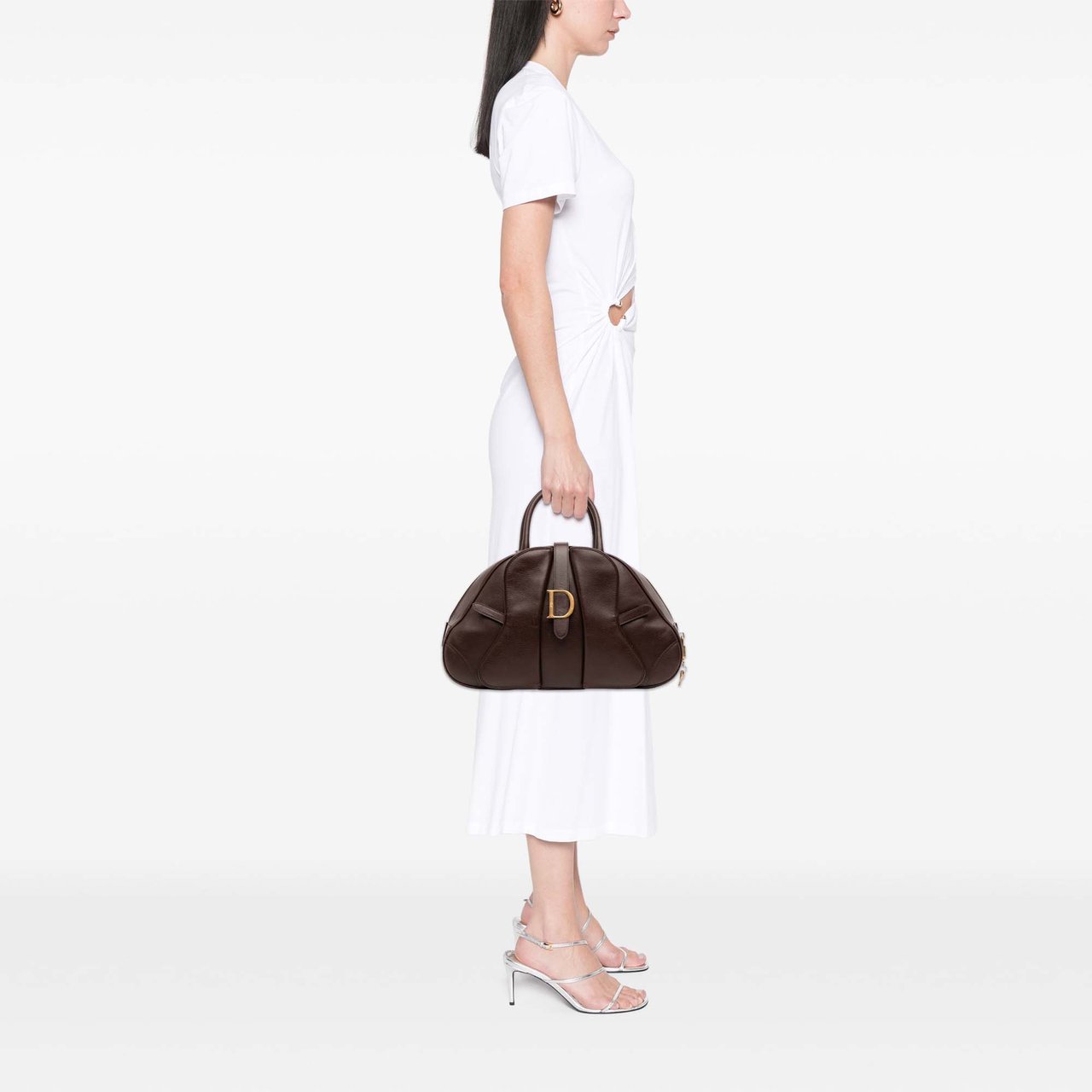 Dior Calfskin Double Saddle Bowler Bag Bruin