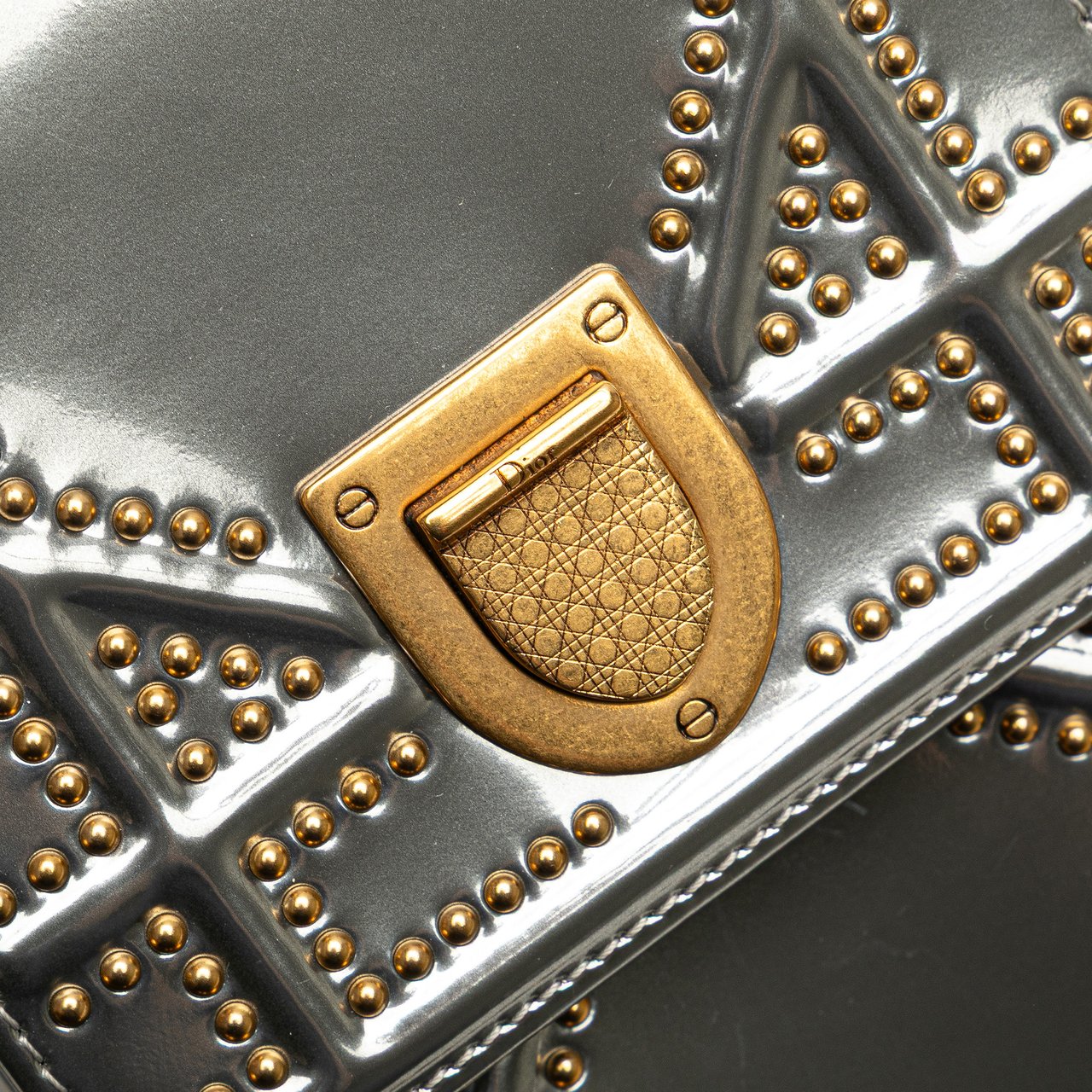 Dior Metallic Studded Calfskin Vertical Diorama Zilver