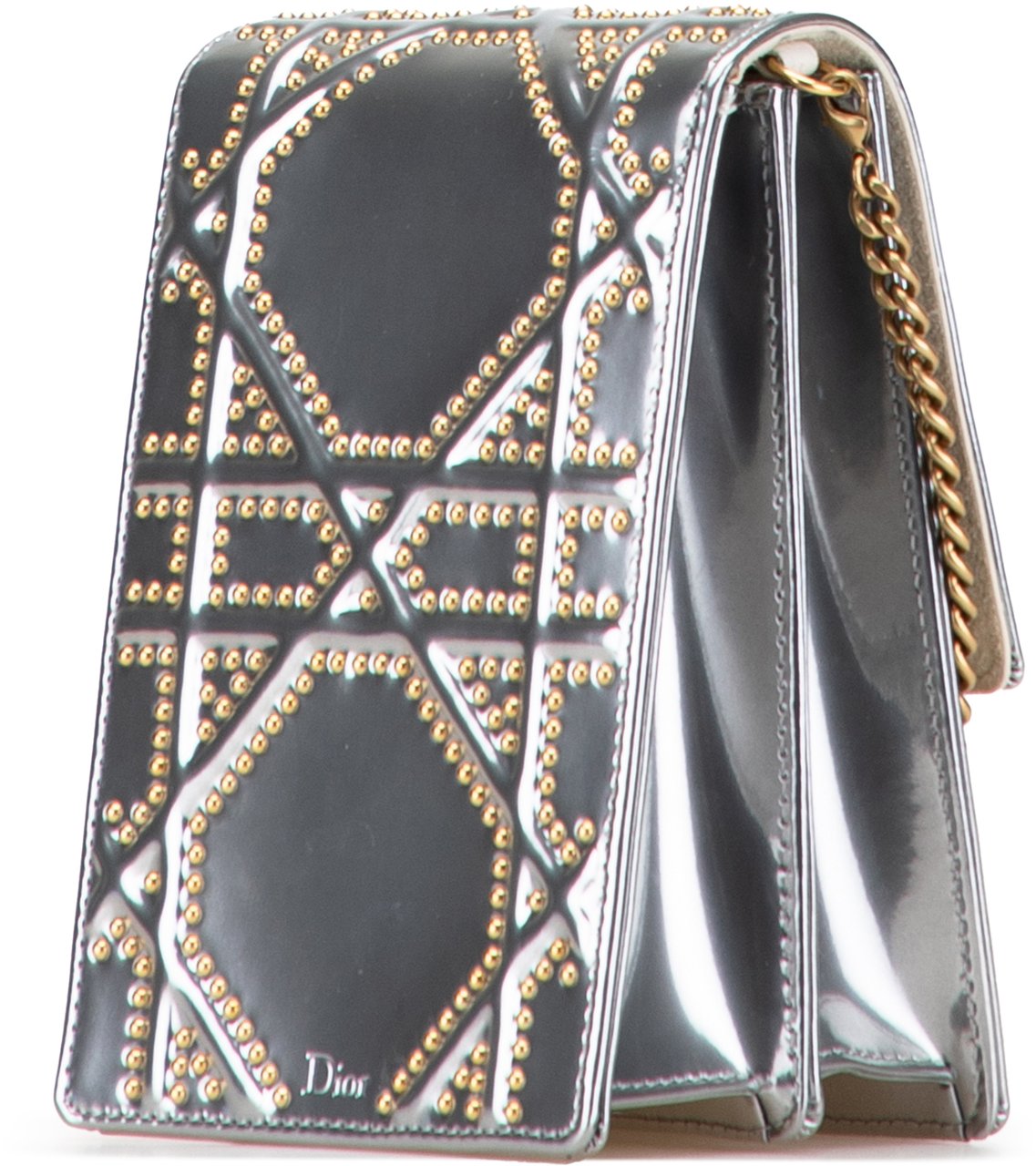 Dior Metallic Studded Calfskin Vertical Diorama Zilver