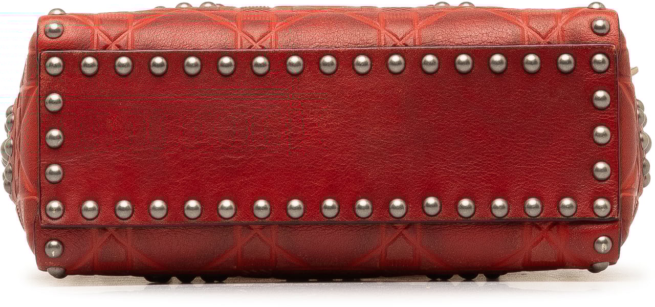 Dior Mini Embossed Calfskin Cannage Studded Flower Lady Dior Rood