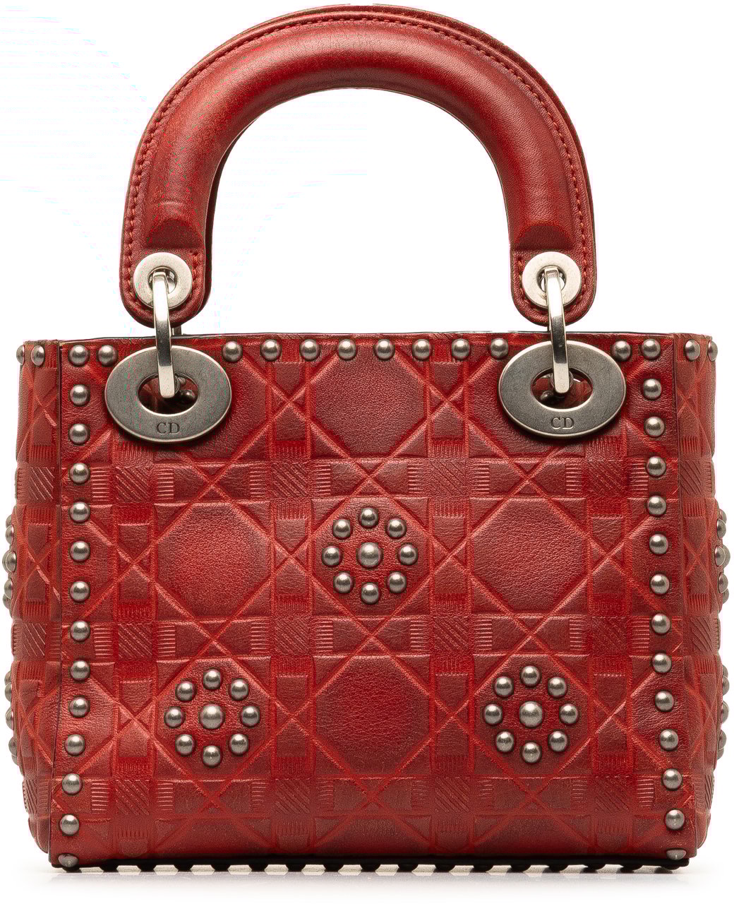 Dior Mini Embossed Calfskin Cannage Studded Flower Lady Dior Rood