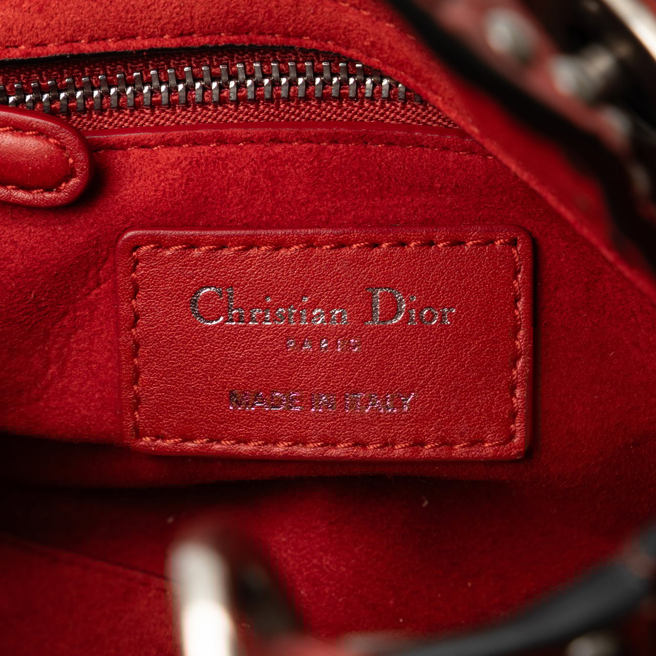 Dior Mini Embossed Calfskin Cannage Studded Flower Lady Dior Rood