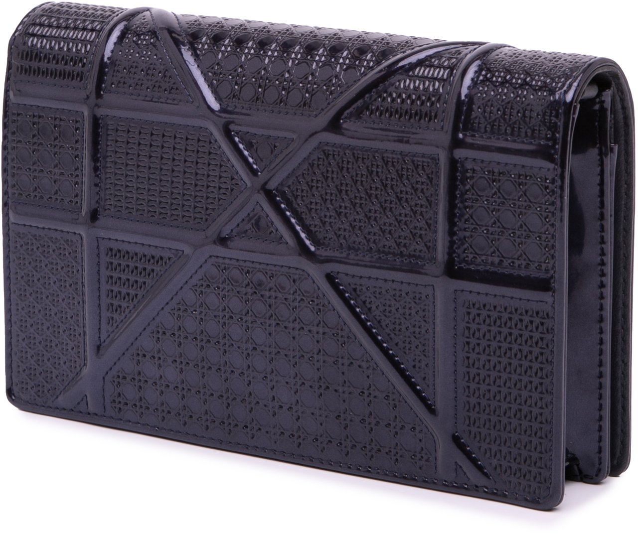Dior Patent Microcannage Diorama Wallet on Chain Zwart