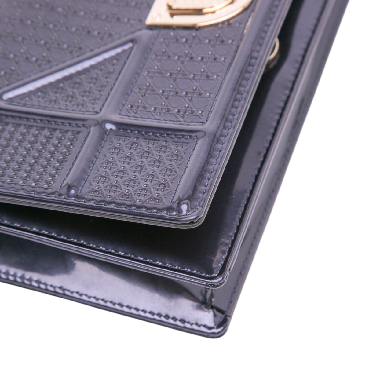 Dior Patent Microcannage Diorama Wallet on Chain Zwart