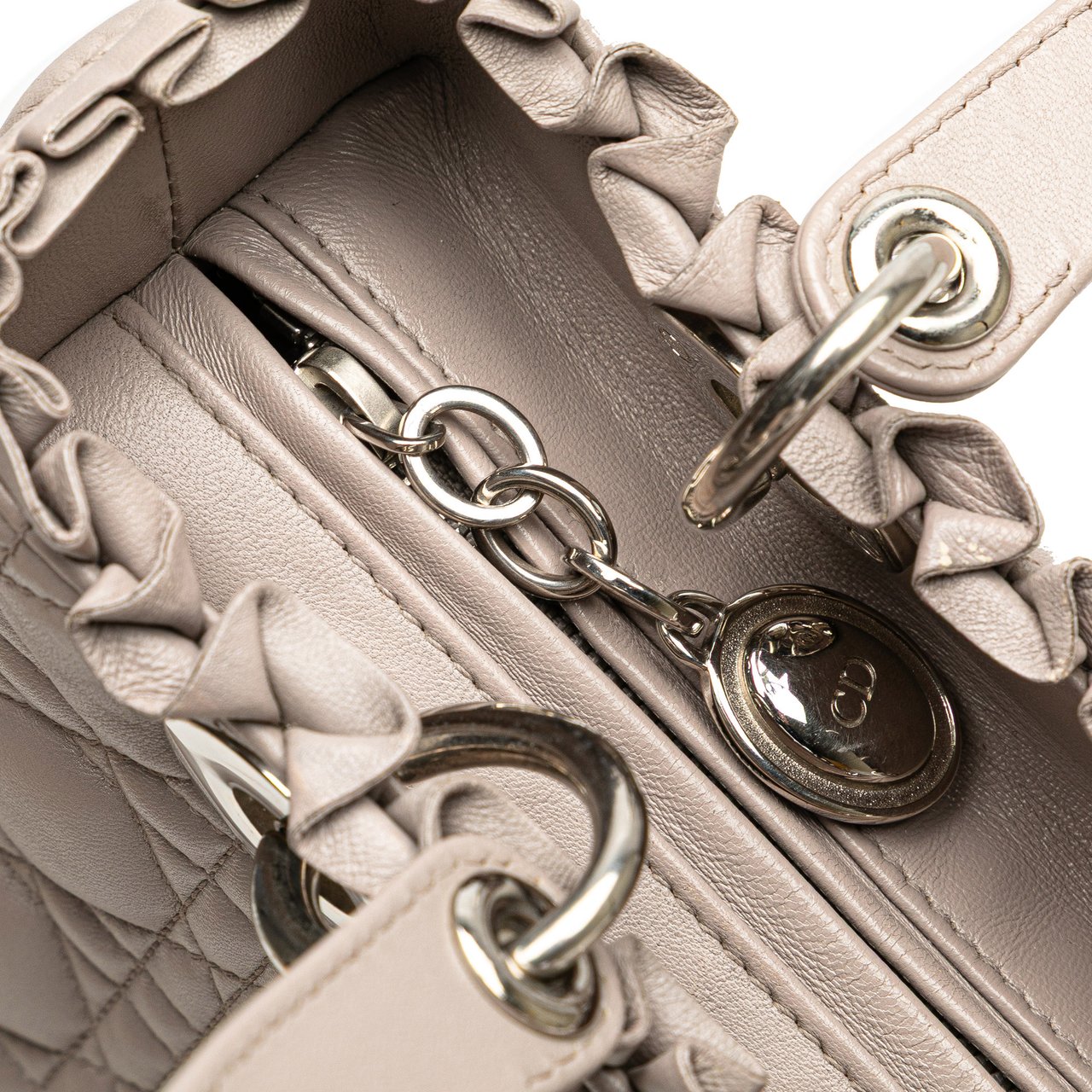 Dior Medium Lambskin Cannage Ruffle Trim Lady Dior Bruin