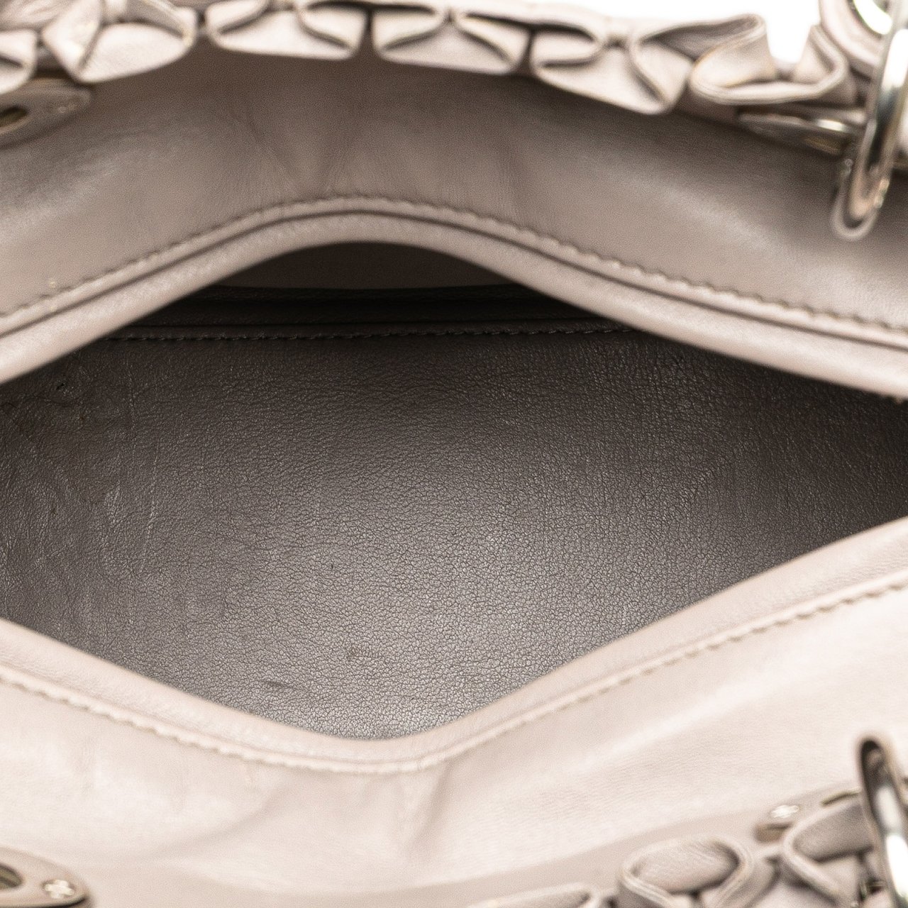 Dior Medium Lambskin Cannage Ruffle Trim Lady Dior Bruin