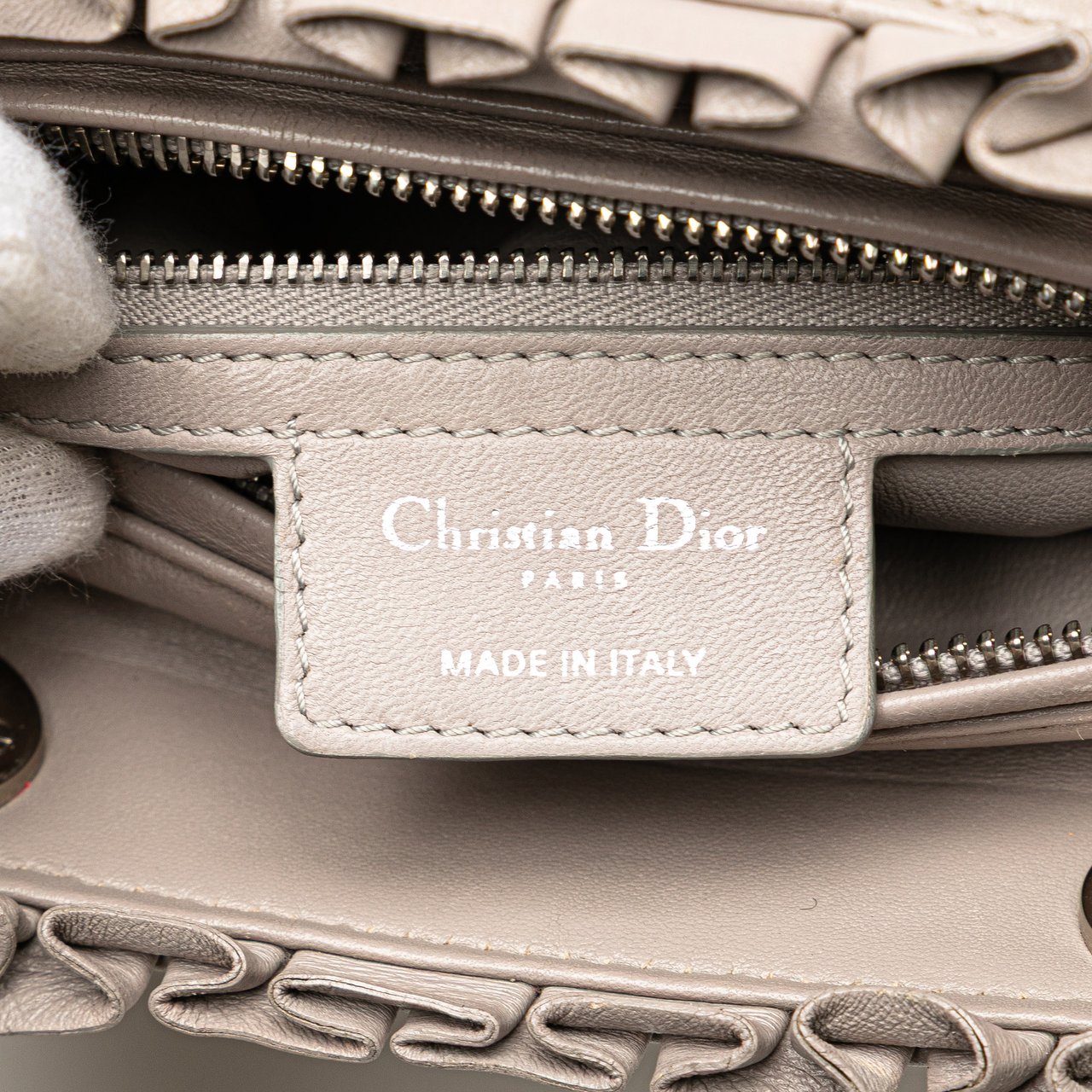 Dior Medium Lambskin Cannage Ruffle Trim Lady Dior Bruin