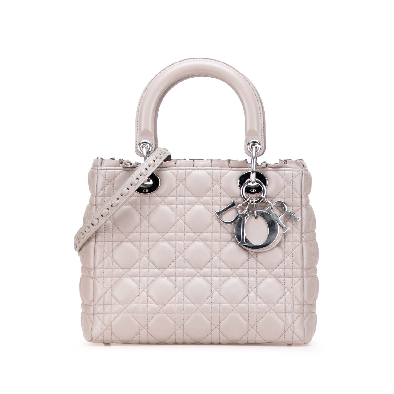 Dior Medium Lambskin Cannage Ruffle Trim Lady Dior Bruin