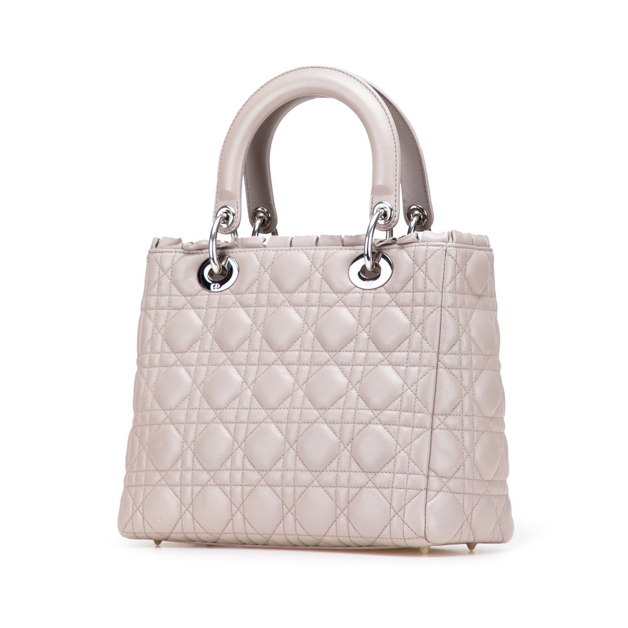 Dior Medium Lambskin Cannage Ruffle Trim Lady Dior Bruin