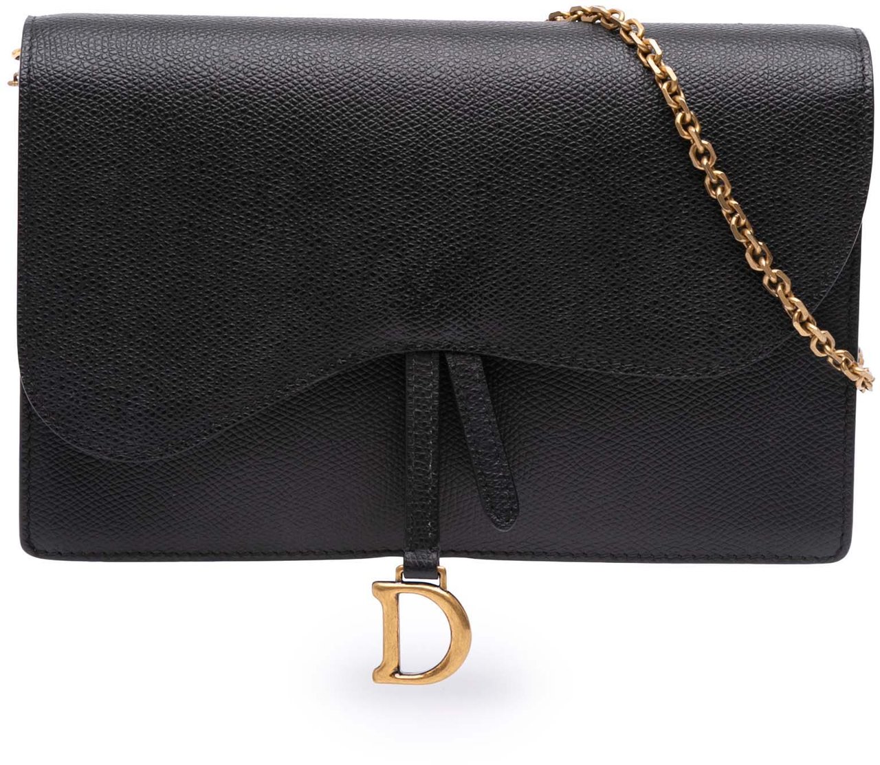 Dior Grained Calfskin Saddle Chain Pouch Zwart