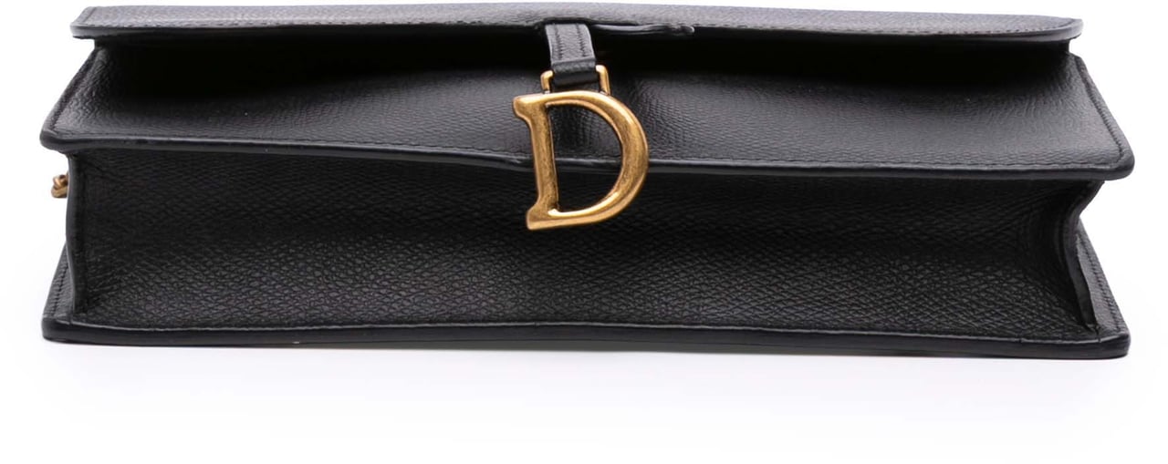 Dior Grained Calfskin Saddle Chain Pouch Zwart