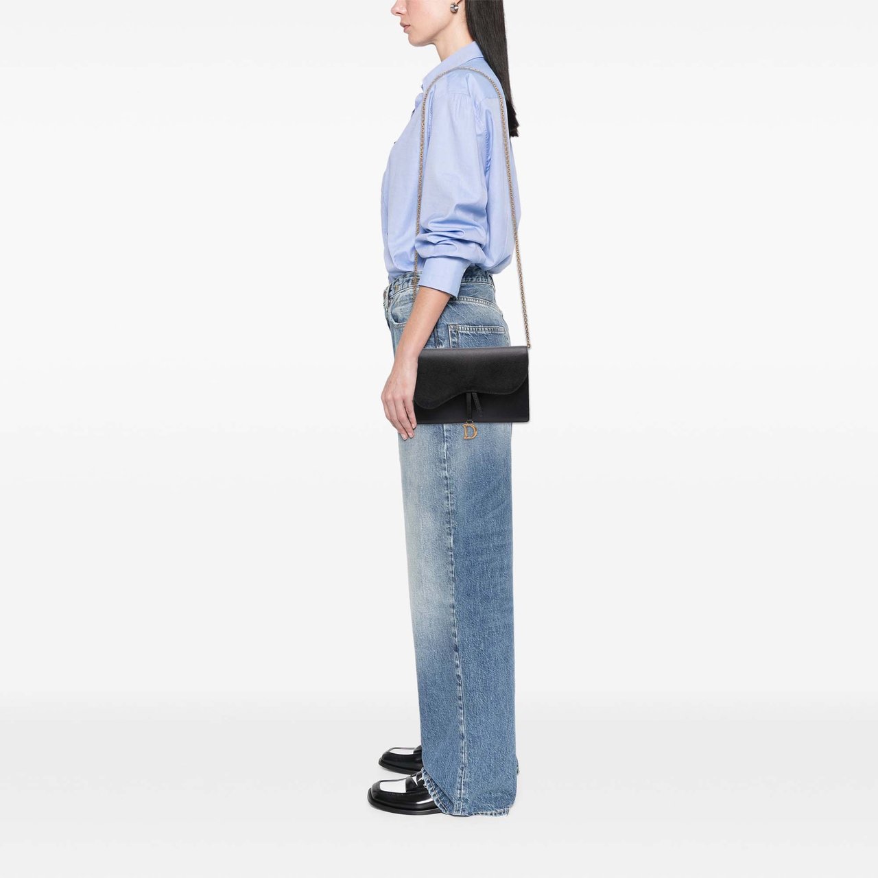 Dior Grained Calfskin Saddle Chain Pouch Zwart