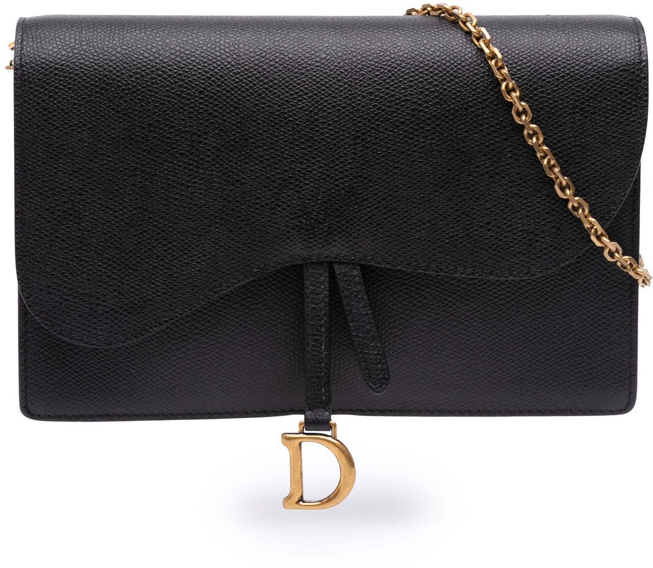 Dior Grained Calfskin Saddle Chain Pouch Zwart