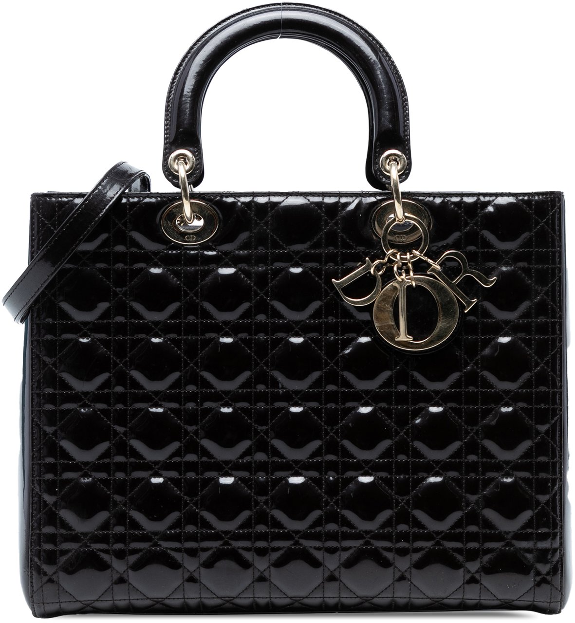 Dior Large Patent Cannage Lady Dior Zwart