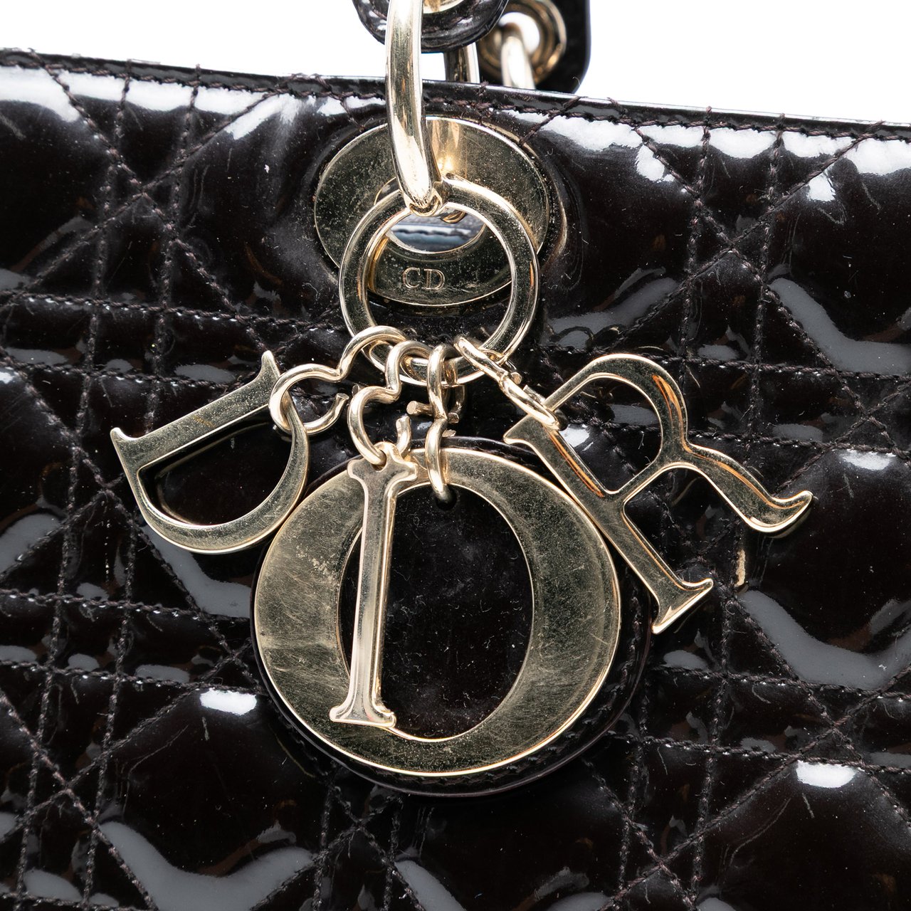 Dior Large Patent Cannage Lady Dior Zwart