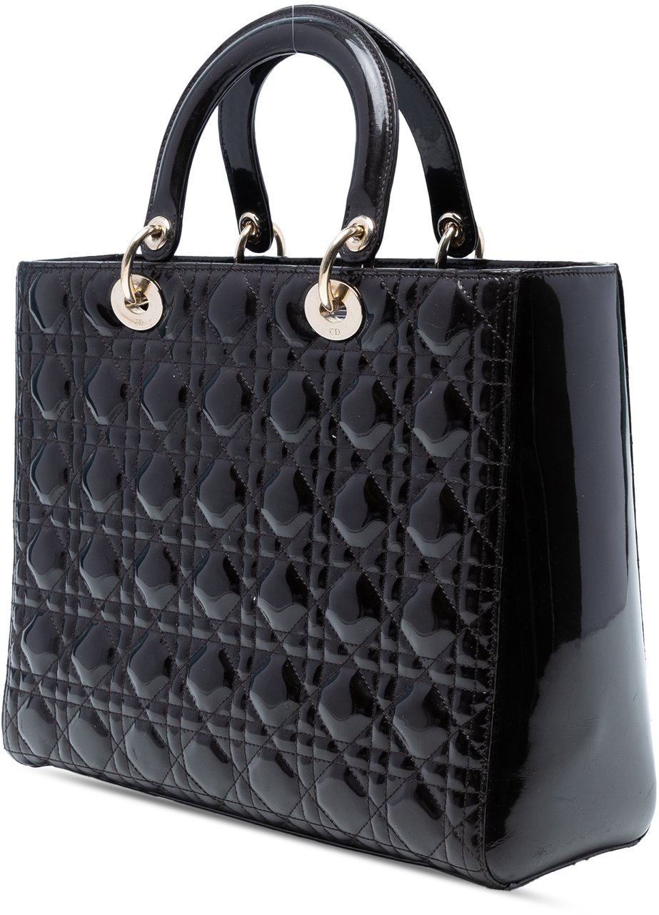 Dior Large Patent Cannage Lady Dior Zwart