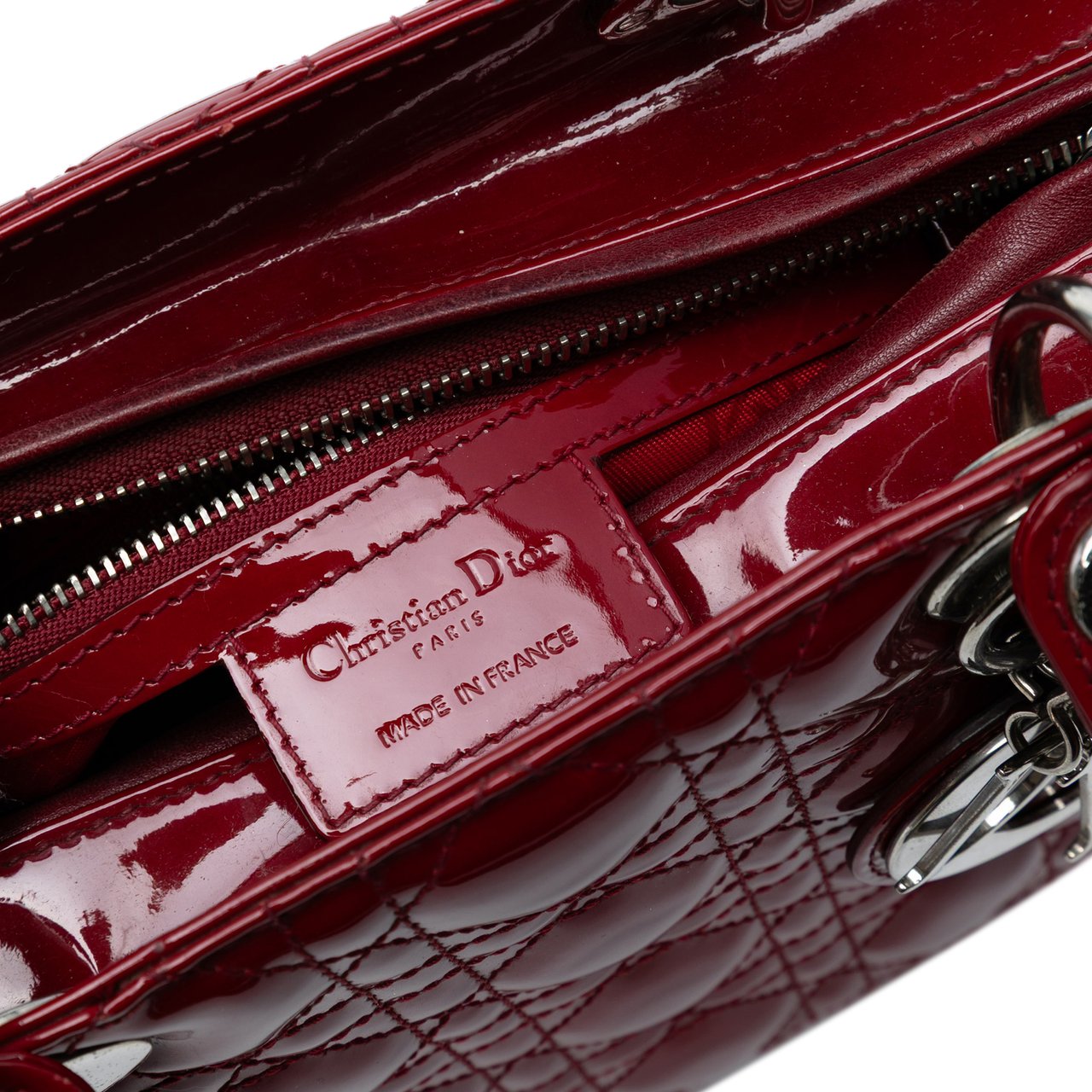 Dior Medium Patent Cannage Lady Dior Rood