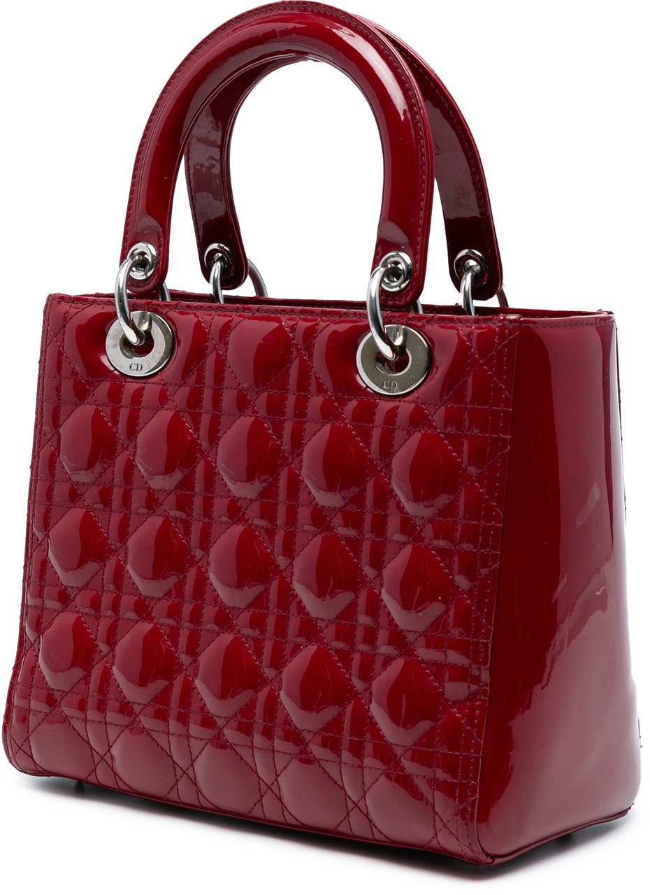 Dior Medium Patent Cannage Lady Dior Rood
