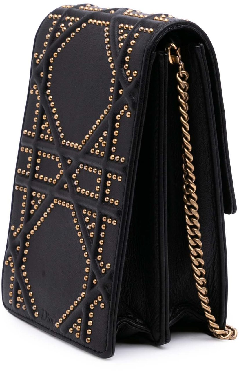 Dior Studded Leather Vertical Diorama Crossbody Zwart