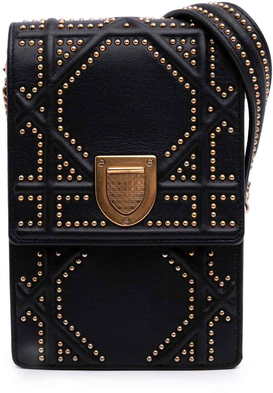 Dior Studded Leather Vertical Diorama Crossbody Zwart