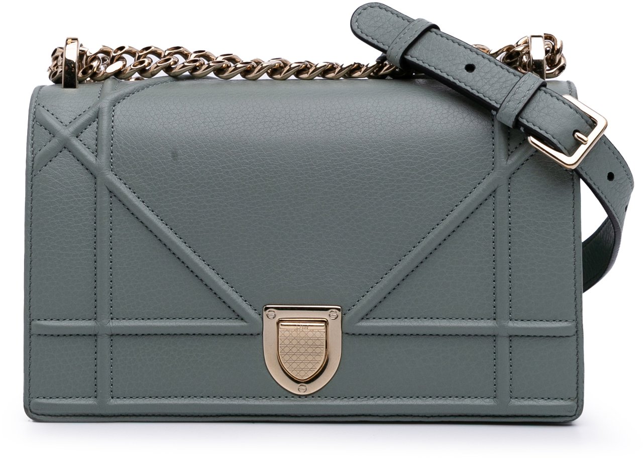Dior Small Grained Calfskin Diorama Flap Grijs
