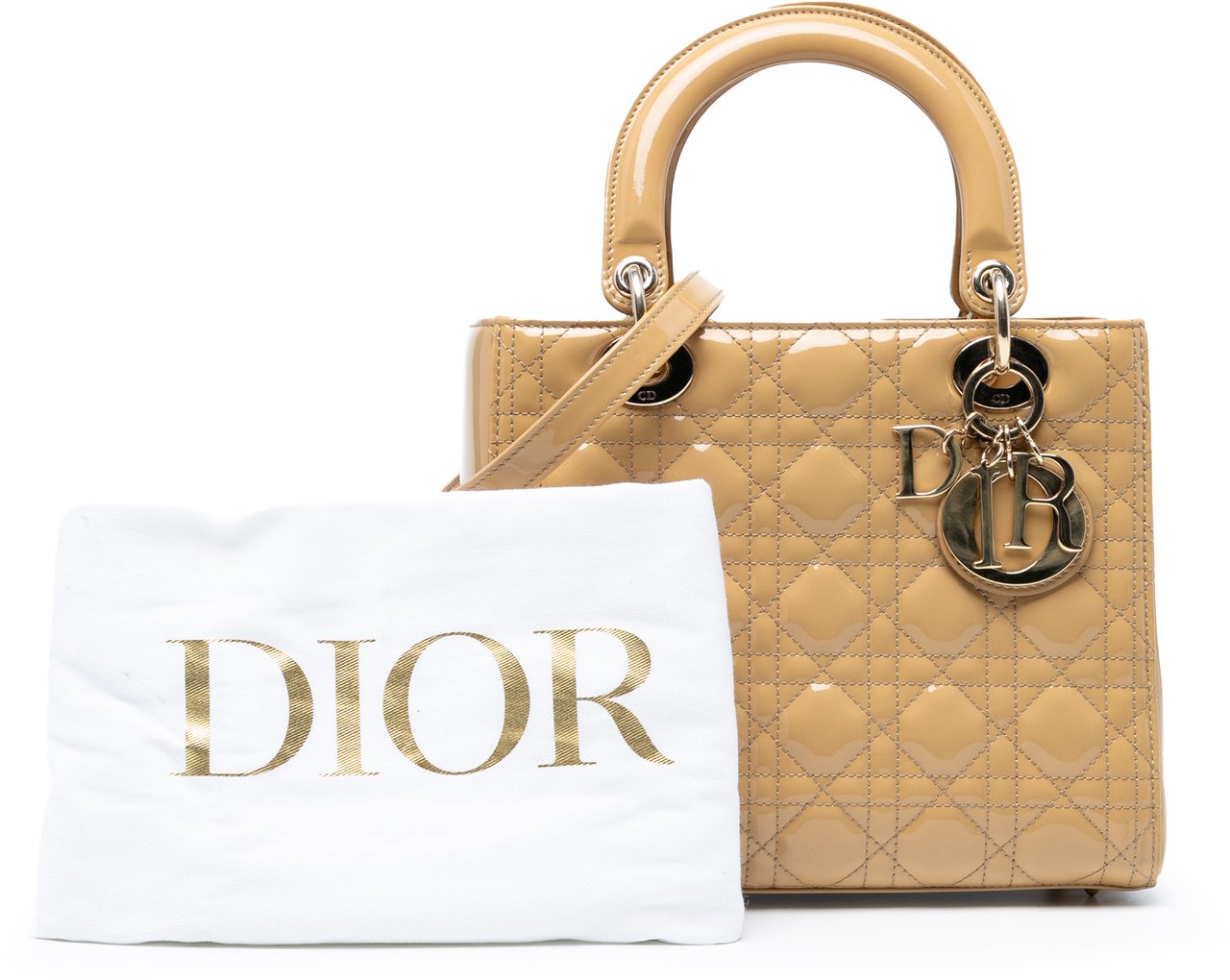 Dior Medium Patent Cannage Lady Dior Bruin