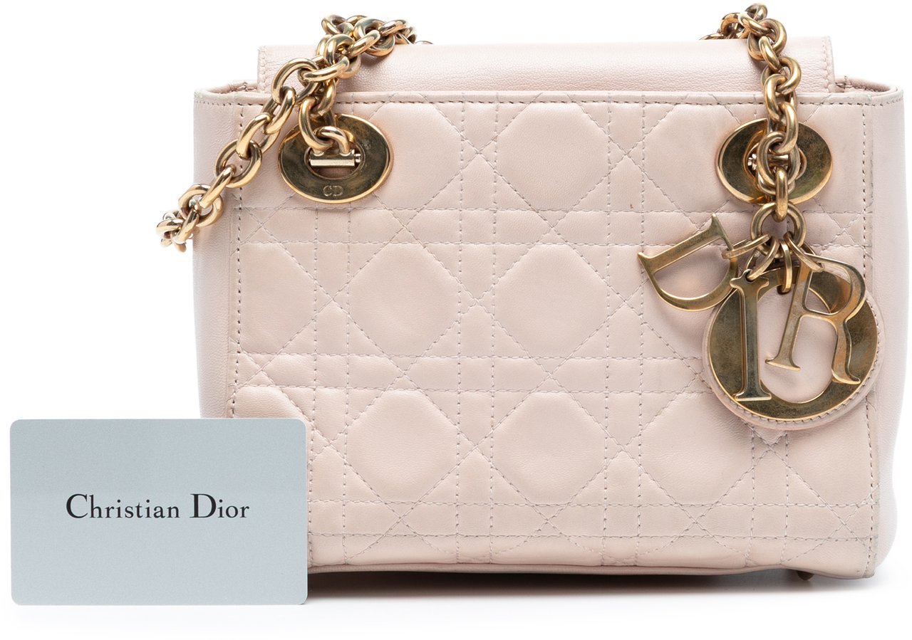 Dior Lambskin Cannage Lady Dior Double Chain Bag Roze