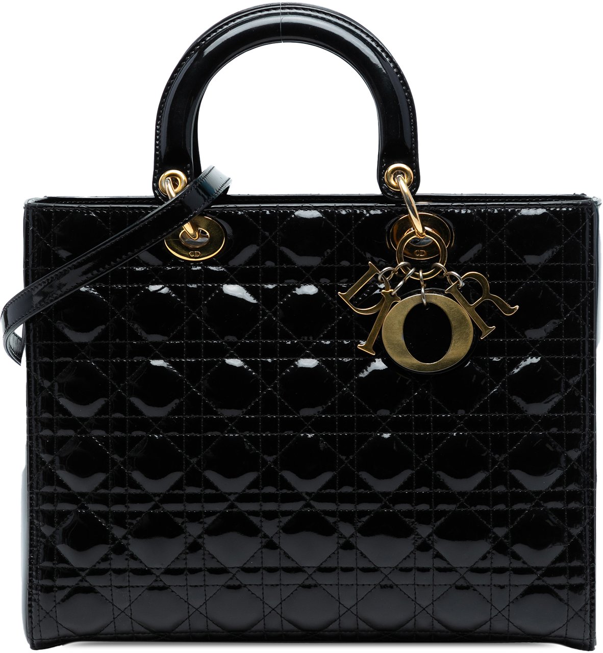 Dior Large Patent Cannage Lady Dior Zwart