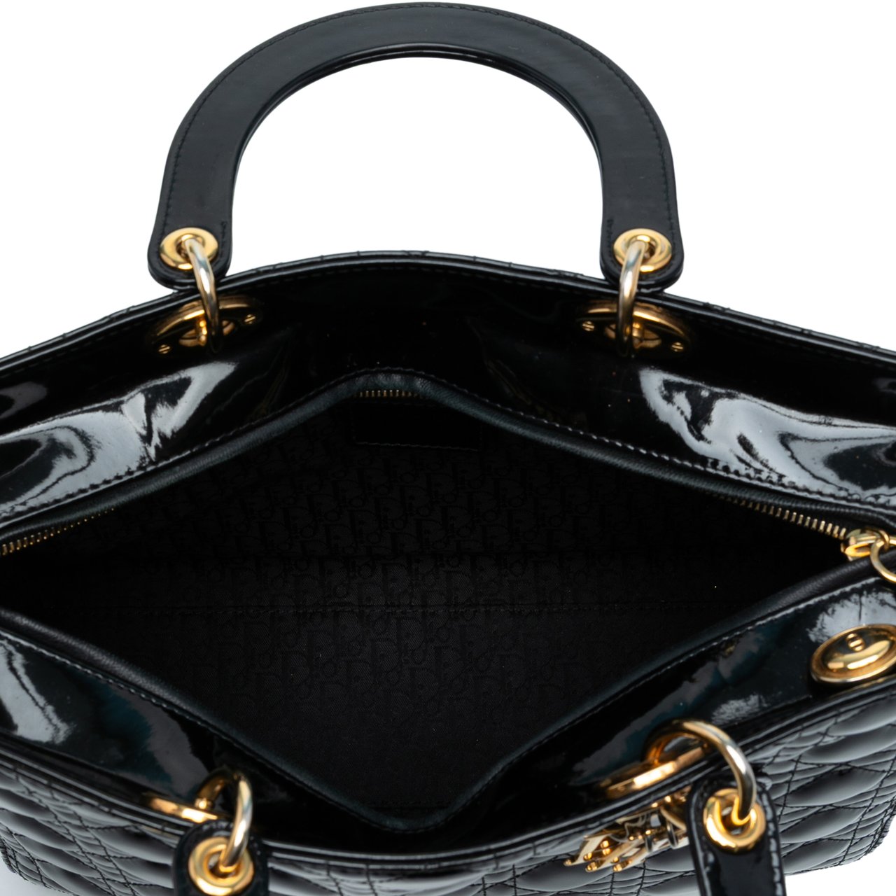 Dior Large Patent Cannage Lady Dior Zwart