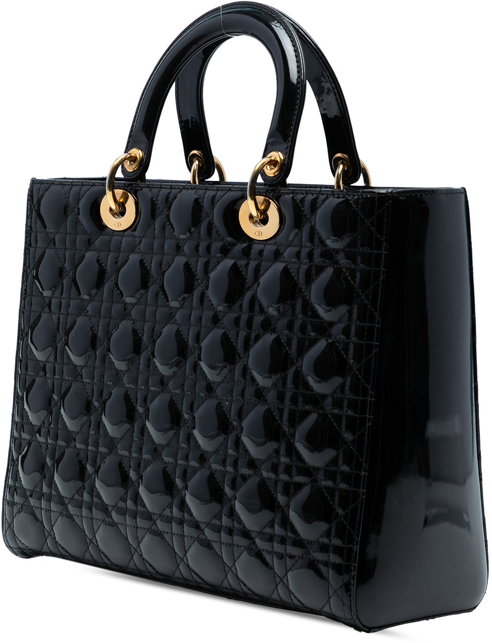 Dior Large Patent Cannage Lady Dior Zwart