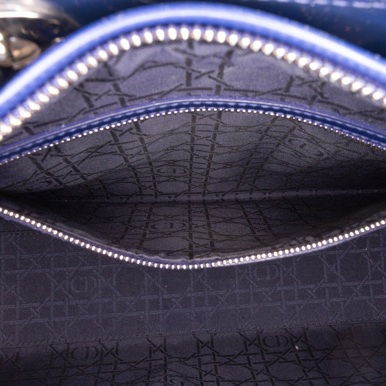 Dior Large Patent Cannage Lady Dior Blauw