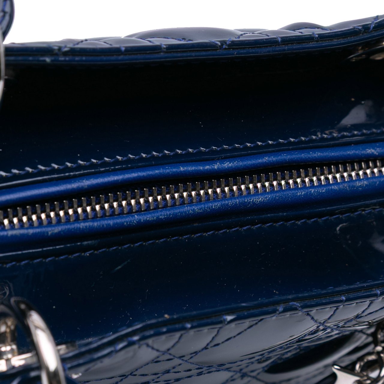 Dior Large Patent Cannage Lady Dior Blauw