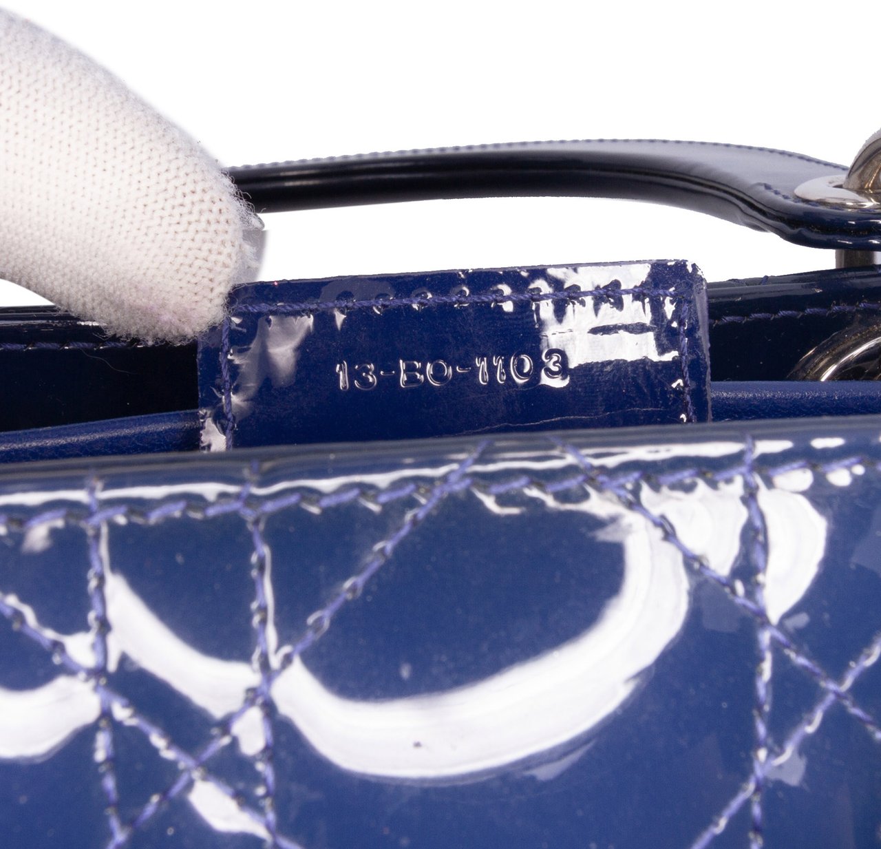Dior Large Patent Cannage Lady Dior Blauw