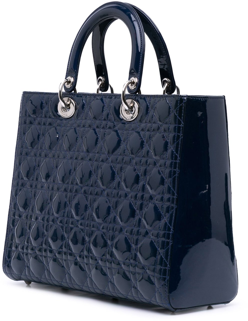 Dior Large Patent Cannage Lady Dior Blauw
