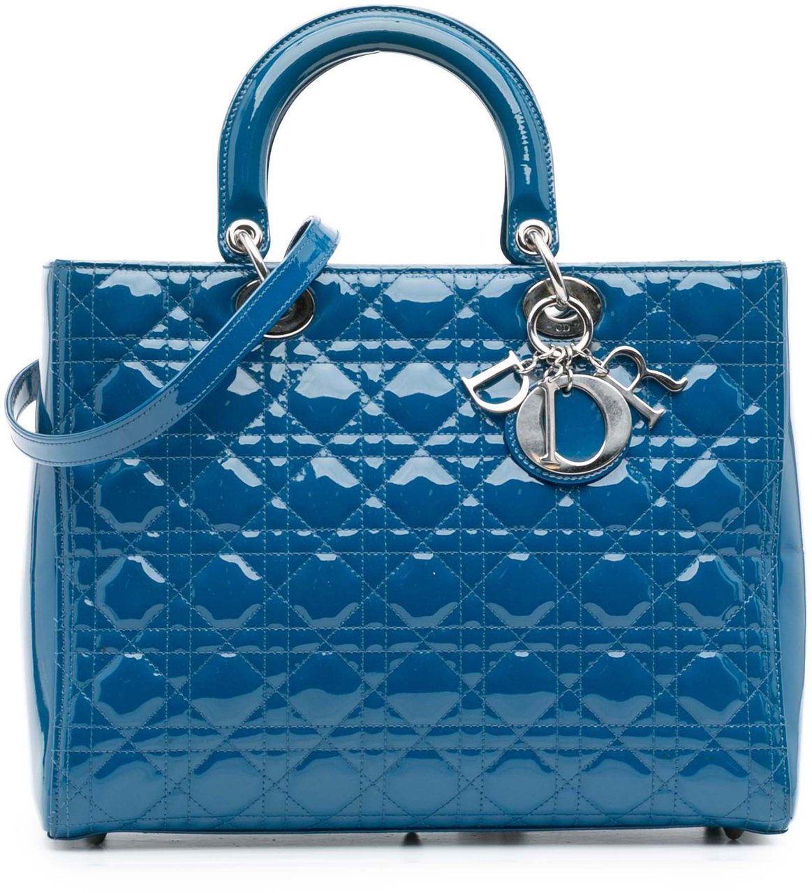 Dior Large Patent Cannage Lady Dior Blauw