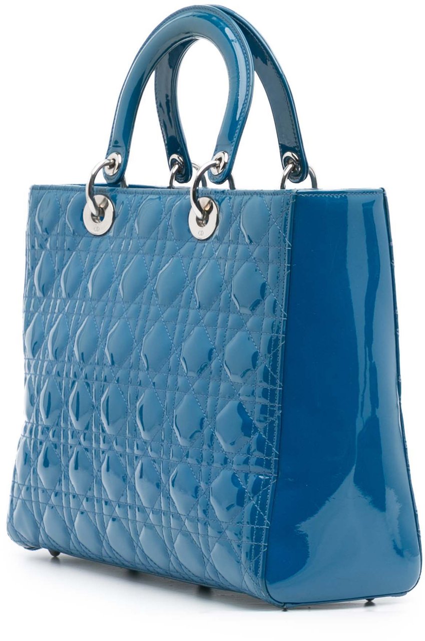 Dior Large Patent Cannage Lady Dior Blauw