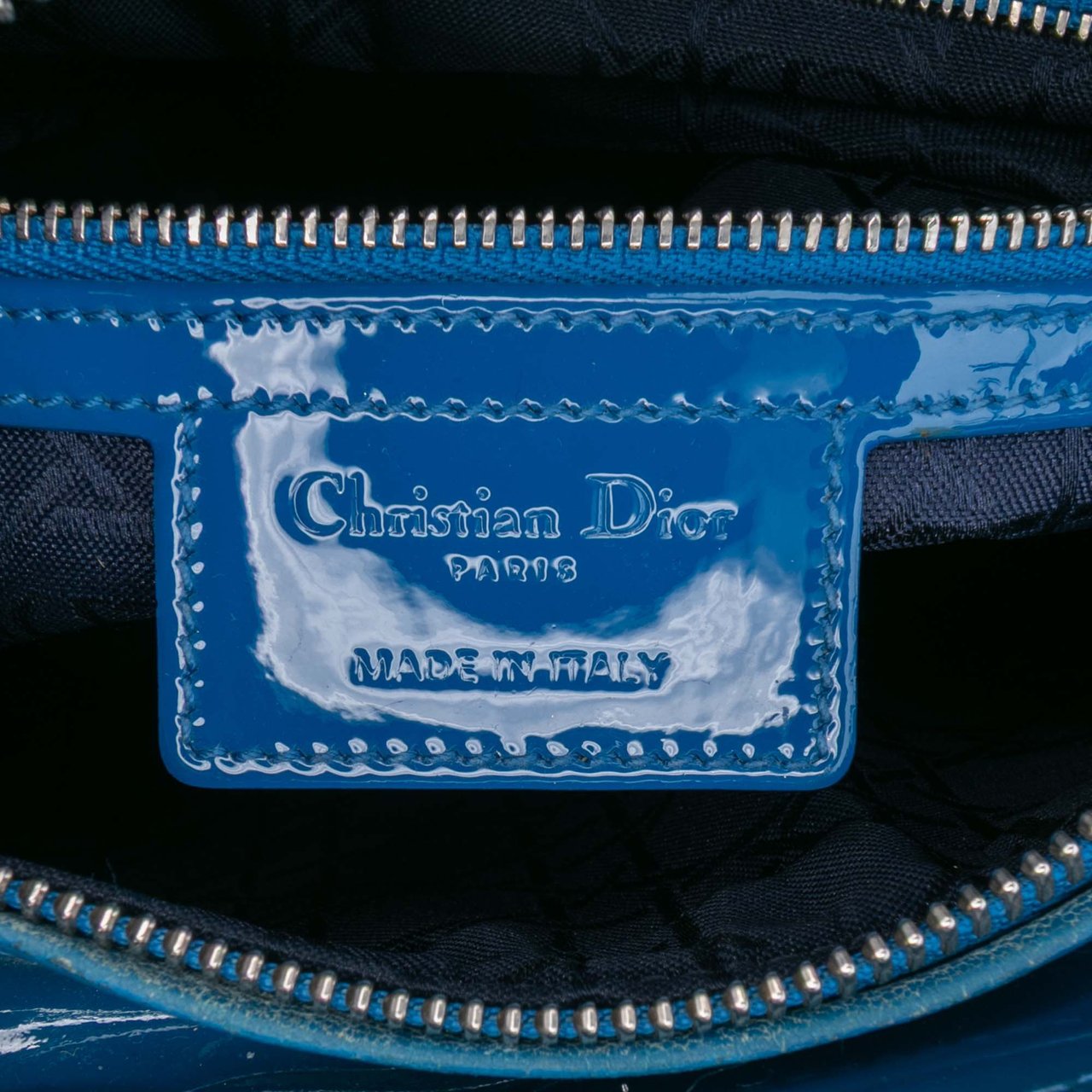 Dior Large Patent Cannage Lady Dior Blauw
