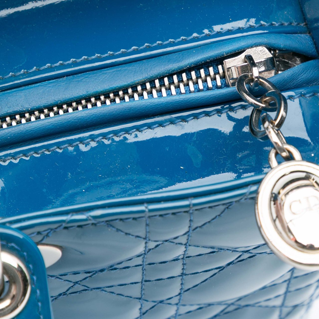 Dior Large Patent Cannage Lady Dior Blauw