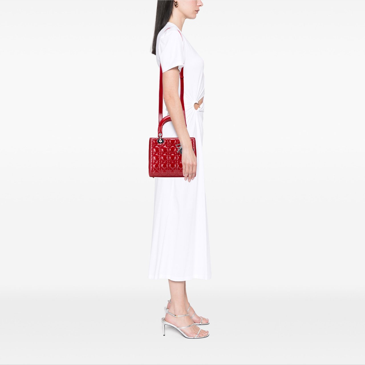 Dior Medium Patent Cannage Lady Dior Rood