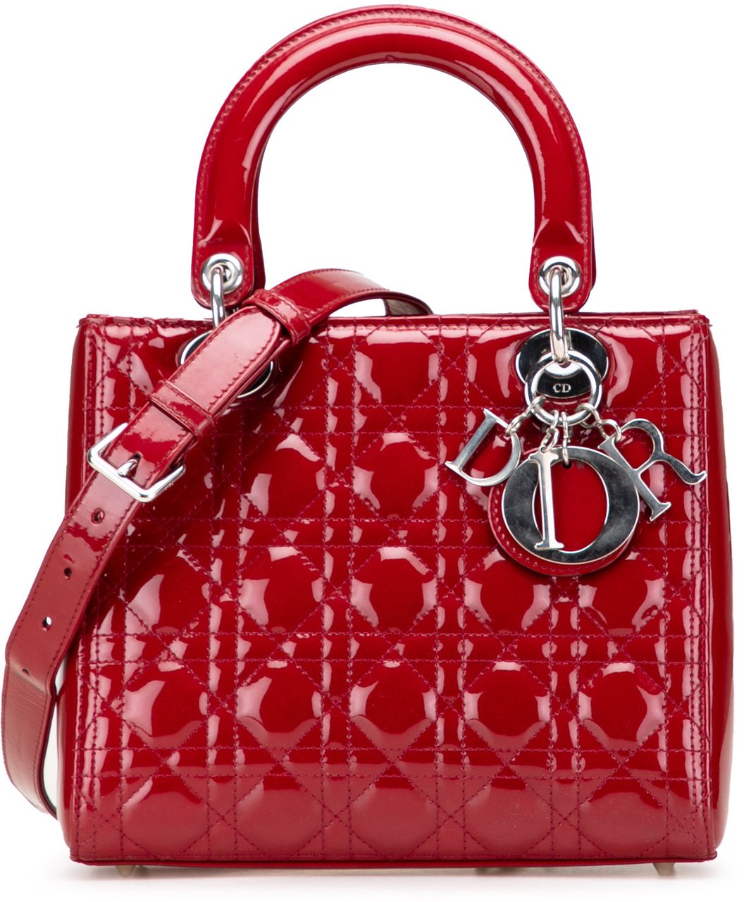 Dior Medium Patent Cannage Lady Dior Rood